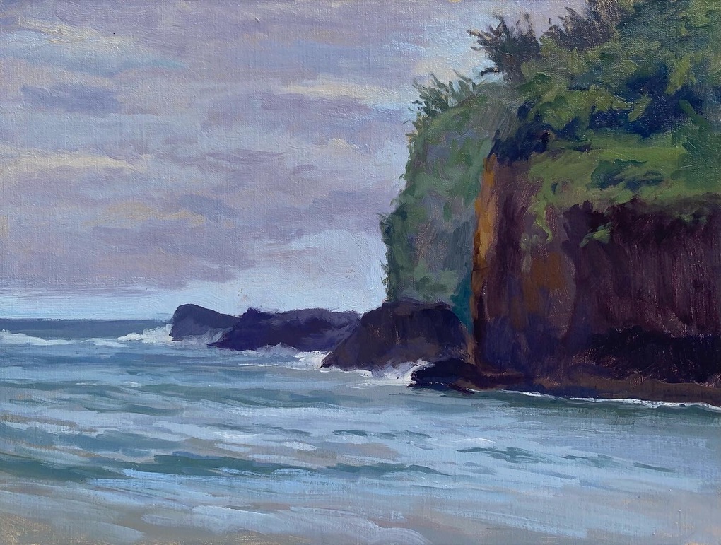 <strong>Kalihiwai Beach - 9x12&quot;</strong><br> Oil on Panel - Available - $400